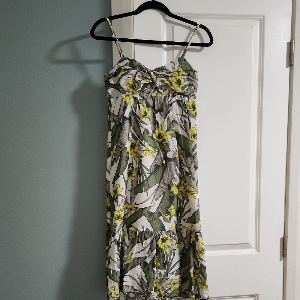 Banana Republic Green and White Spaghetti Strap Sundress